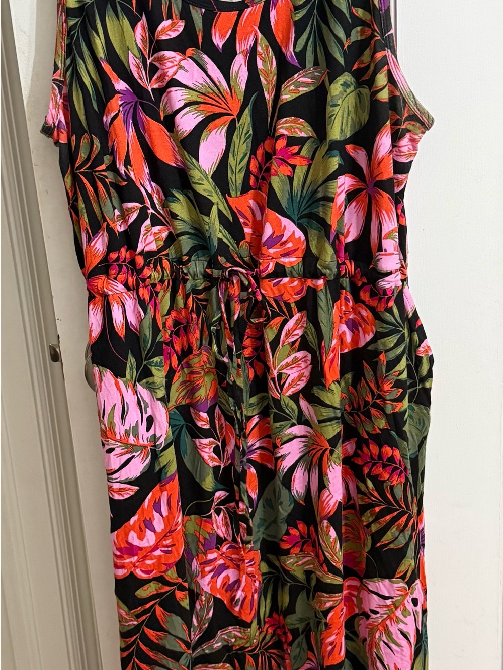 Terra & Sky Black Maxi Dress with Pink & Green Floral